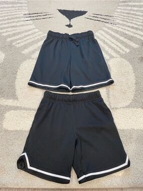 Black Kids Athletic Mesh Shorts with White Trim